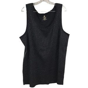Women's Black Rib-Knit Silver Dots Scoop Neck Top